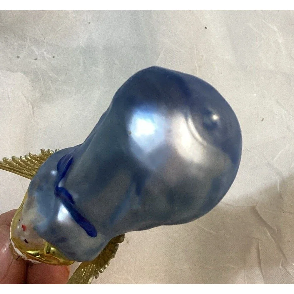 Glass Blue Angel Christmas Ornament Inge-glas German Old World Style Decoration